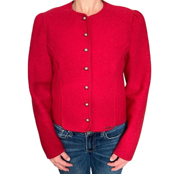 Vintage Jackets & Blazers - Vintage Geiger of Austria Tyrolean Wool Blazer Cardigan Red L